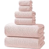 REDKISS Pink Towel Set, 6 Piece Premium Soft Bath Towel Set, Highly Absorbent Luxury 6-Pack with 2 Bath Towels, 2 Hand Towels, 2 Washcloths for Bathroom, Gym, Hotel, and Spa Daily Use