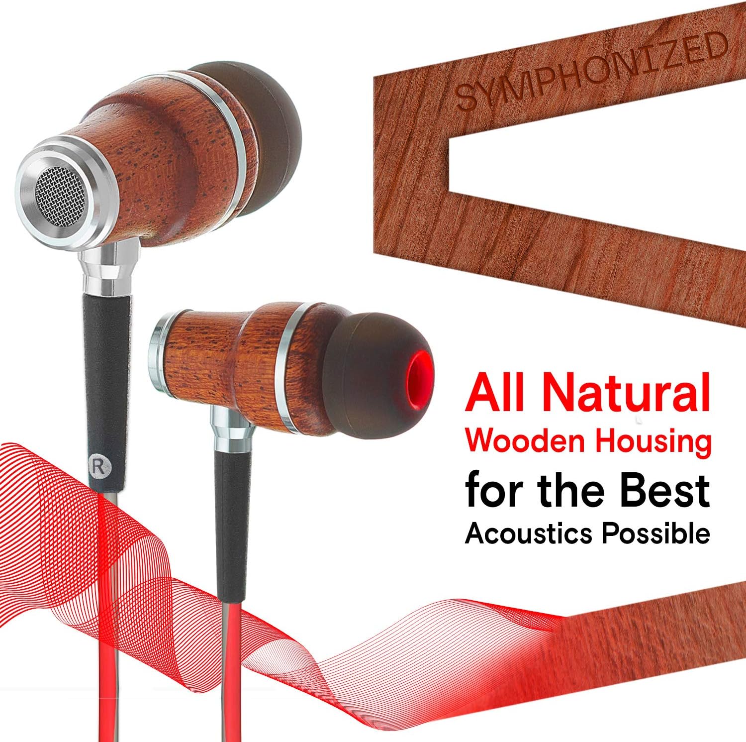 Symphonized Premium Wooden Wired Earphones with Microphone, Deep Bass Sound, 90% Noise Cancelling 3D Sound - Image 3
