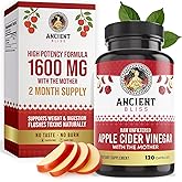 Ancient Bliss Apple Cider Vinegar Organic Capsules with The Mother, Helps Improve Digestion, Unfiltered Vinegar Capsules, 1600MG (120 Capsules)