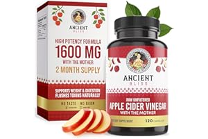 Ancient Bliss Apple Cider Vinegar Organic Capsules with The Mother, Helps Improve Digestion, Unfiltered Vinegar Capsules, 1600MG (120 Capsules)