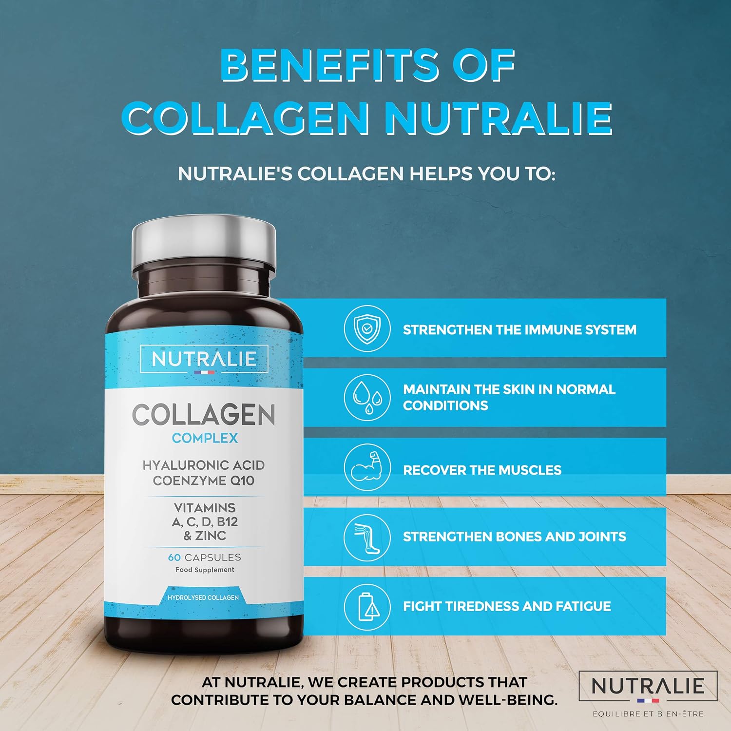 Collagen Hyaluronic Acid - Hydrolysed + Biotin and Q10 - Vitamins C, D, B12 and Zinc - Collagen Complex - 60 Capsules Nutralie - Image 4