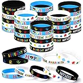 Whaline 50Pcs Autism Awareness Bracelets Colorful Inspirational Silicone Wristband 5 Styles Motivational Stretchy Bracelets for Autistic Pride Day Gifts Activities Supplies