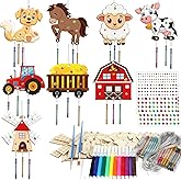 gisgfim 16 Pack Farm Animals Crafts for Kids Wind Chime Kits Make Your Own Farmhouse Wind Chime Wooden DIY Coloring Arts Crafts for School Home Barnyard Tractor Party Hanging Decoration Supplies Favor