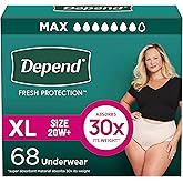 Depend Fresh Protection Adult Diapers, Incontinence & Postpartum Bladder Leak Underwear for Women, Disposable, Maximum, Extra-Large, Blush, 68 Count (2 Packs of 34), Packaging May Vary