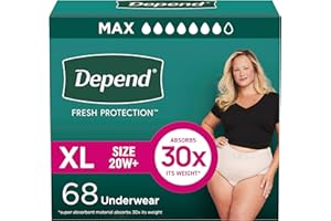 Depend Fresh Protection Adult Diapers, Incontinence & Postpartum Bladder Leak Underwear for Women, Disposable, Maximum, Extra-Large, Blush, 68 Count (2 Packs of 34), Packaging May Vary