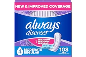 Always Discreet Adult Incontinence Pads for Women, Moderate Absorbency, Regular Length, Postpartum Pads, Up to 100% Bladder L