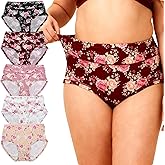 YIXGGOS Womens Underwear Plus Size XL-5XL Mid Waist High Panties Ladies Briefs Floral Print Panty 5 Pack Undies