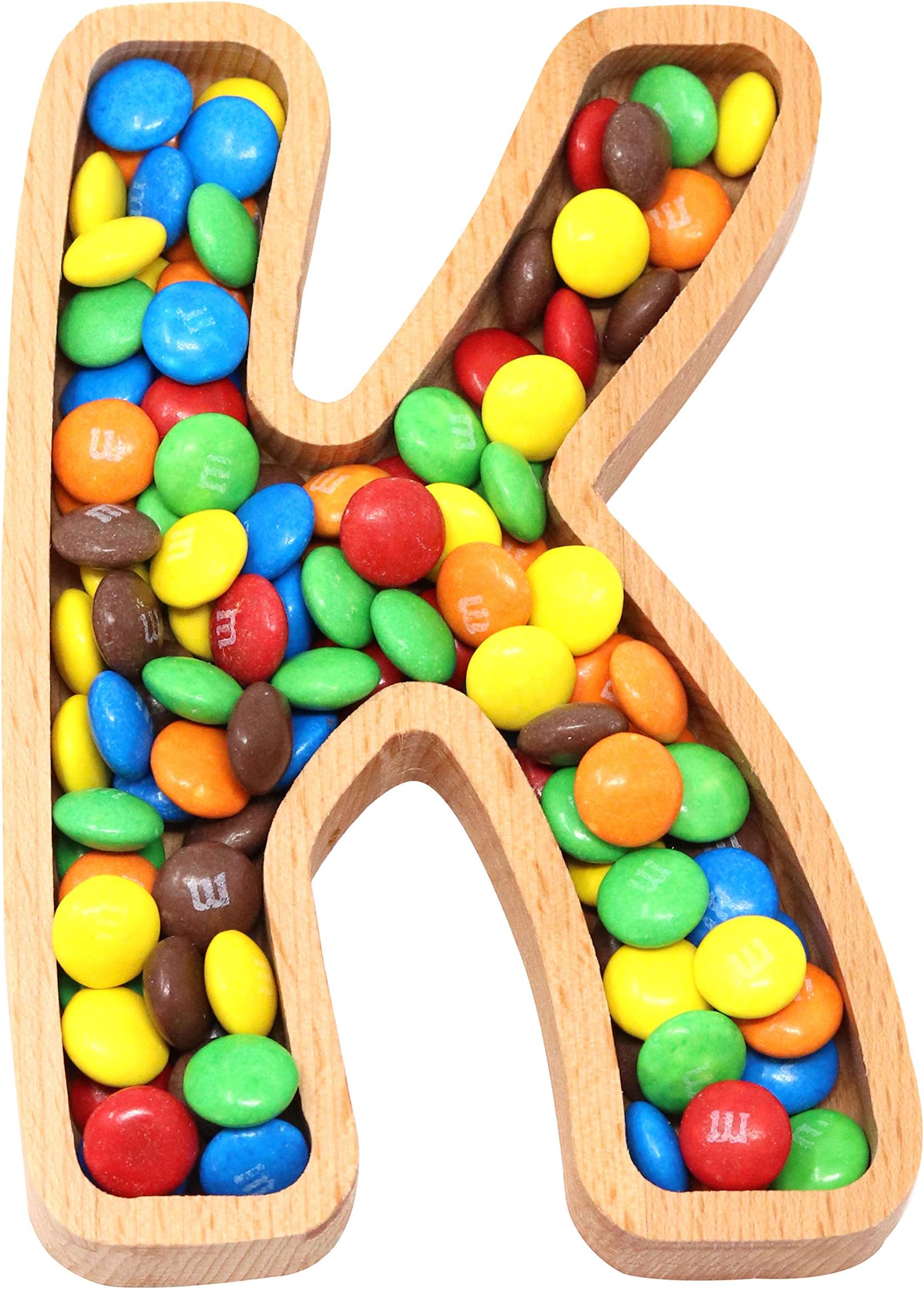 Wooden Letter K Small Size Candy Dish | Monogram Nut Bowl | Snack, Cookie, Cracker Serving Plate | Decorative Display, Home Accessory | Unique Gift Idea | for Date, Baby Shower, Birthday Party