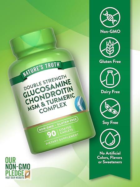 NATURE’S TRUTH GLUCOSAMINE CHONDROITIN MSM COMPLEX | 90 CAPLETS | WITH TURMERIC | DOUBLE STRENGTH | NON-GMO & GLUTEN FREE SUPPLEMENT