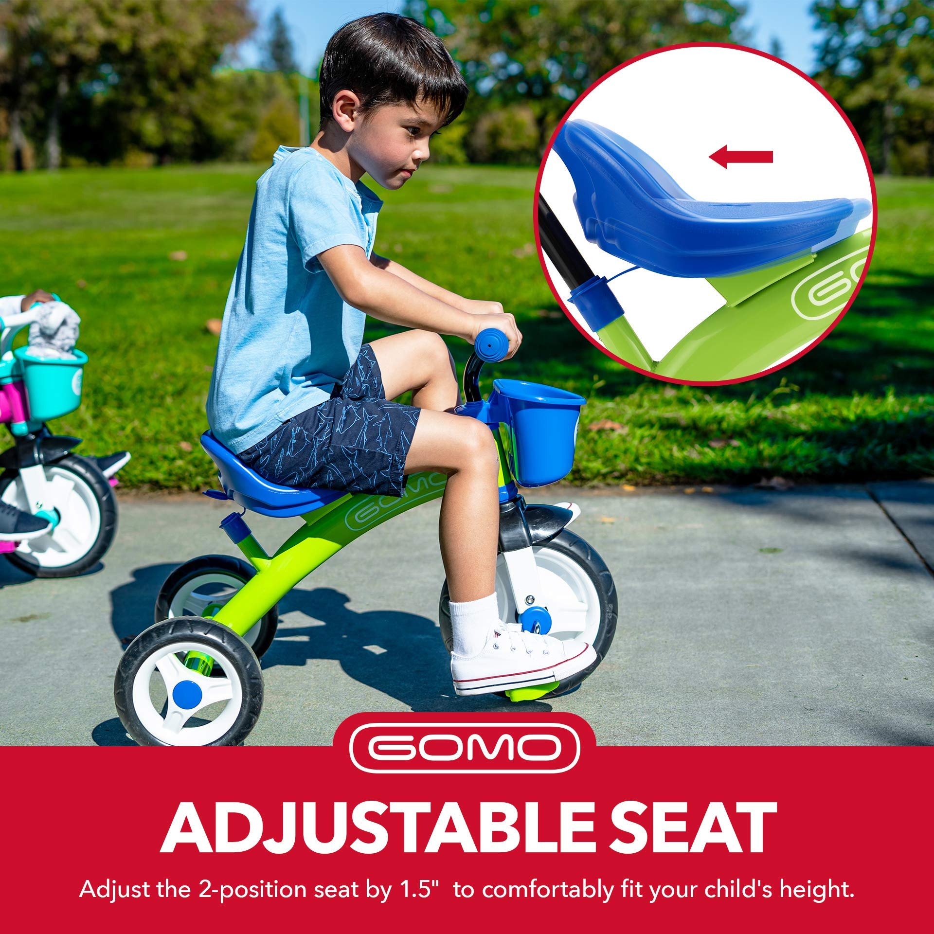 GOMO キッズ 三輪車 2歳 3歳 & キッズ 1-6 ビッグホイール ベビーバイク 幼児用バイク - 三輪車 (グリーン/ブルー)