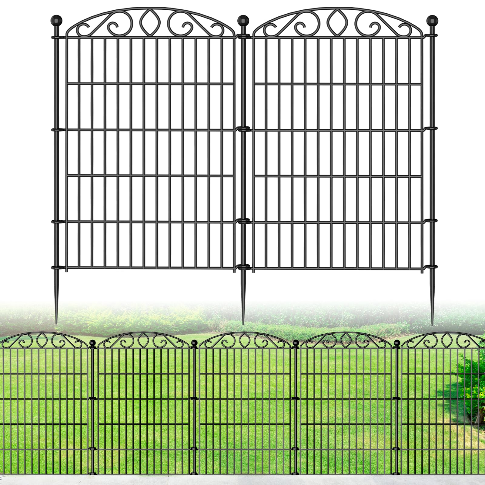 Photo 1 of No Dig Decorative Garden Fence 6 Panel - 36in H x 12ft L, Tall Animal Barrier for Dogs Rabbits, Rustproof Metal Wire Panels for Yard, Patio, and Outdoor Border Use