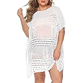 Chalier Womens Swimsuit Coverup Crochet Bathing Suit Cover Up, Plus Size Beach Cover Ups Hollow Out Bikini Dress