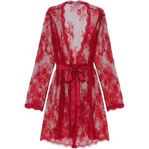 Victoria's Secret Fishnet Floral Mesh Lace Robe Size XS/Small Color Red New  at Amazon Women's Clothing store