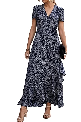PRETTYGARDEN Women's Boho Floral Maxi Dress Summer Short Sleeve Wrap V Neck Long Flowy Beach Vacation Wedding Guest Dresses in Saudi Arabia | Whizz Casual PRETTYGARDEN Women's Boho Floral Maxi Dress Summer Short Sleeve Wrap V Neck Long Flowy Beach Vacation Wedding Guest Dresses in Saudi Arabia | Whizz Casual