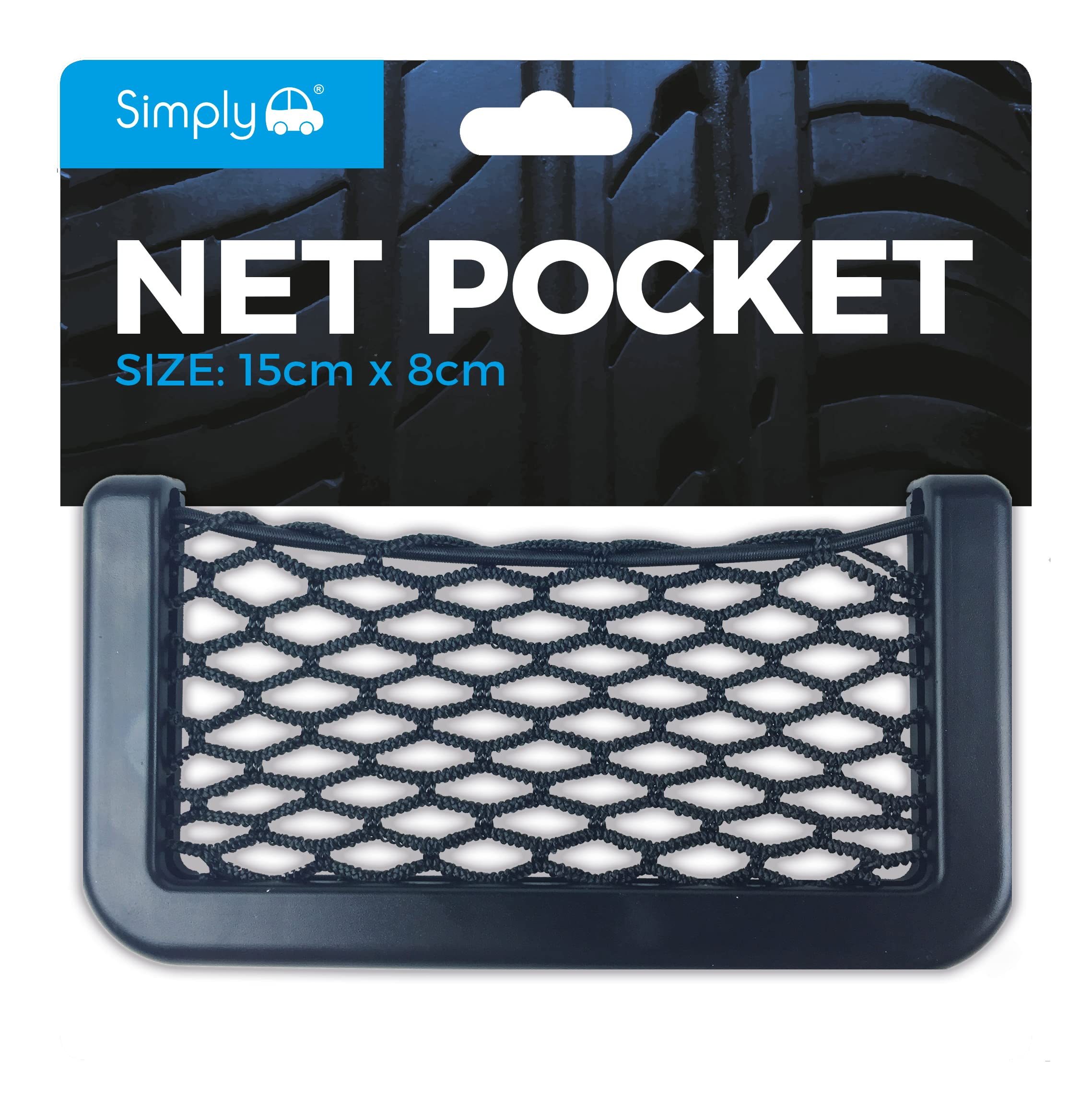 Simply NET01 Quality Storage Black Net Pocket, 15 x 8cm, Holding Phone Wallet Keys and Small Items, Attaching to Inside of Car Door, Tidy and Organized, Easily Fitted & Removed