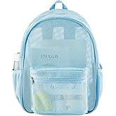 Heavy Duty Mesh Backpack, See Through College Backpack with Padded Shoulder Straps for Commuting, Swimming, Travel, Beach, Outdoor Sports (Blue)
