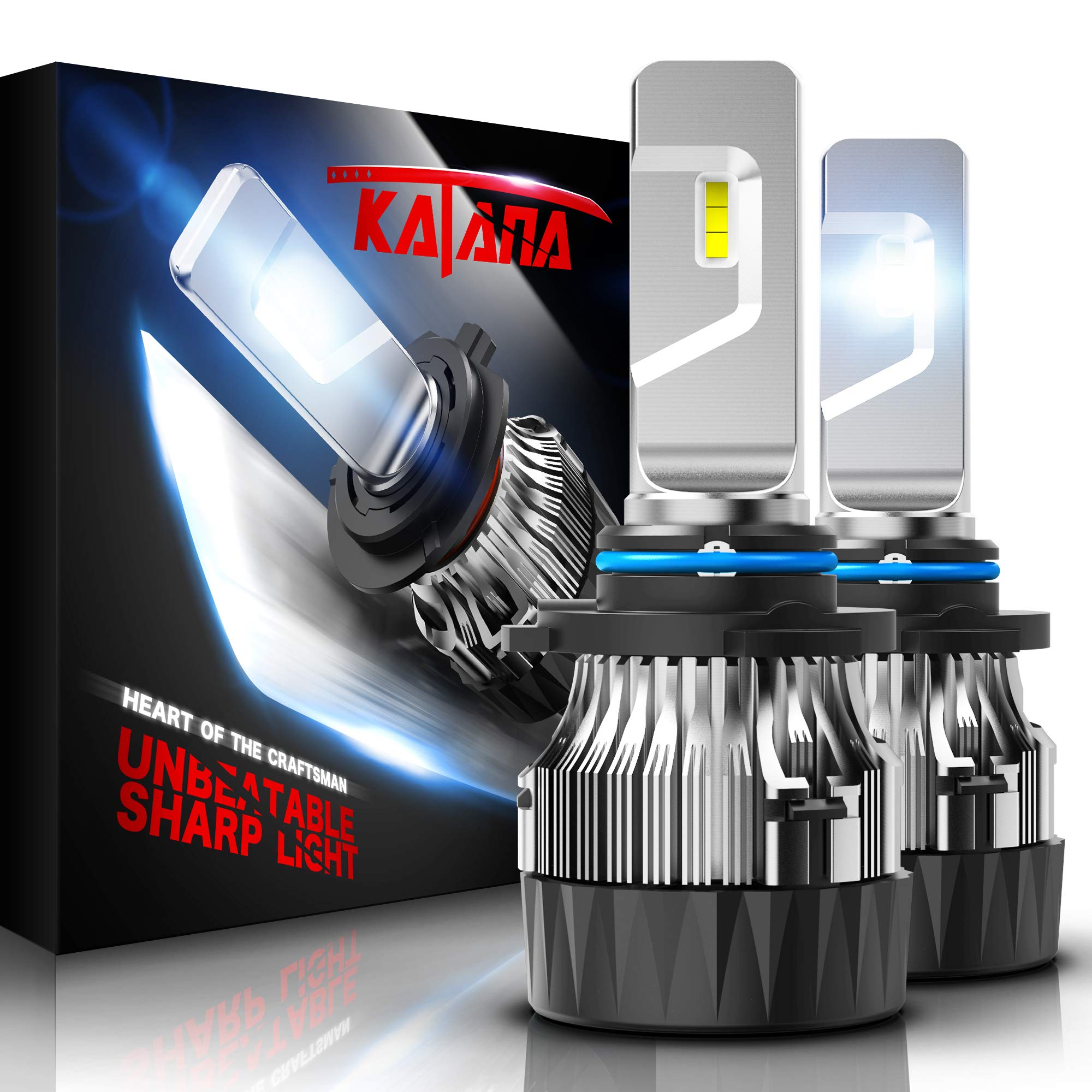 KATANA 9006 LED Headlights Bulbs w/Mini Design,10000LM 60W 6500K Cool White Bright HB4 All-in-One Conversion Kit of 2 Halogen Replacement