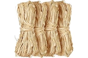 CREATRILL 320g Natural Raffia Paper Ribbon, 4 x 80g Raffia Grass Raffia Ribbon Perfect for Florist Bouquets Weaving Decoration Halloween Decor Christmas Raffia Gift Wrap