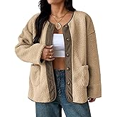 ZAFUL Women's Faux Fur Sweatshirt Long Sleeve Button Down Pockets Winter Coat Fleece Sherpa Jackets Outerwear