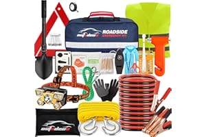AUTODECO Car Roadside Emergency Kit, Portable Roadside Emergency Kits for Vehicles Car Safety Kit with Jumper Cables, Safety Hammer, Folding Shovel