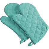 DII Basic Terry Collection 100% Cotton Quilted, Oven Mitt, Aqua, 2 Piece