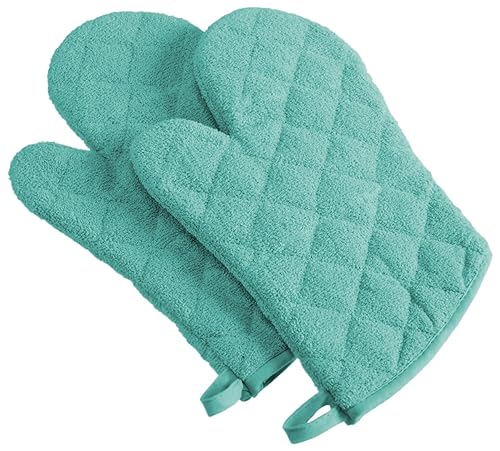 DII Basic Terry Collection 100% Cotton Quilted, Oven Mitt, Aqua, 2 Piece