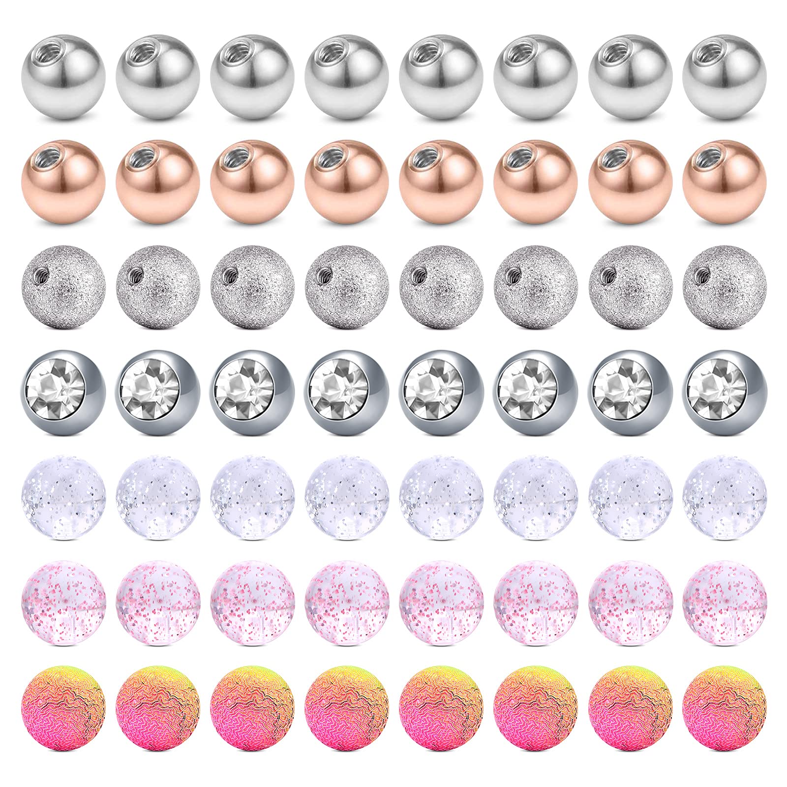 D.Bella 56Pcs Piercing Balls 14G 5mm Replacement Balls Externally Threaded Nipple Industrial Tongue Belly Industrial Barbell Ear Spare Balls Jewelry