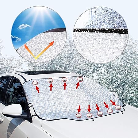 Amazon 雪対策 車用 凍結防止 1 116cmカーフロントカバー シートフロントガラス ガラス 雪 氷 霜よけ 撥水 撥水加工 冬 サンシェード 日よけ シェード サイドミラー カバー コンパクト 落葉対策 防水材料 厚手 Suv車 普通車に適用 雪対策 車 バイク