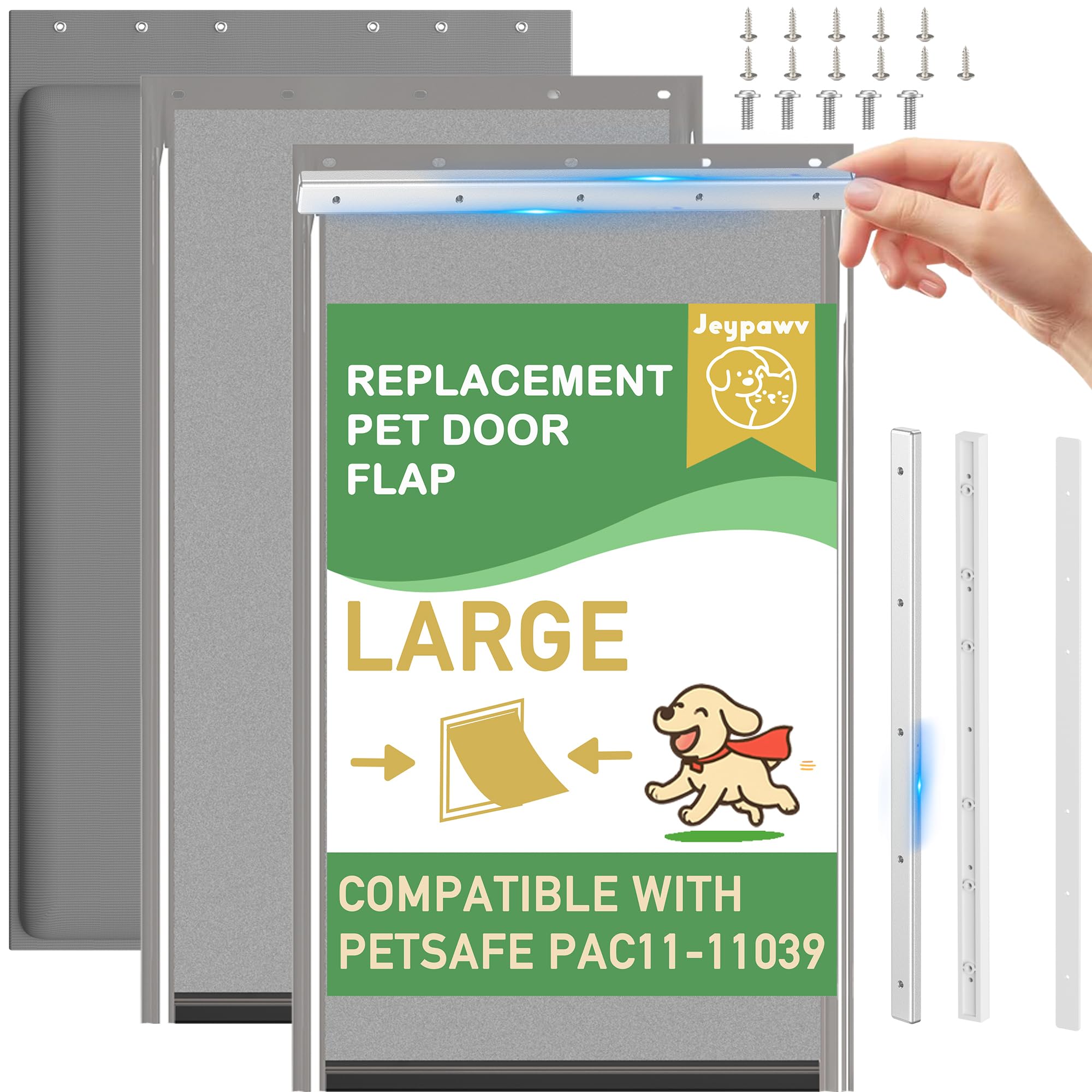 Photo 1 of 3-Flap Dog Door Replacement Insulated Flap with Clamp, Metal Bracket and Screws, Compatible with Large PetSafe Extreme Weather Aluminum Pet Door, PAC11-11039 10 1/8" X 16 7/8" (Smoky Translucent)