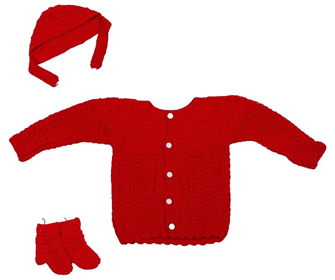 Baby Woolen Clothing Set (Red, 6-12 Months, Pack of 4)