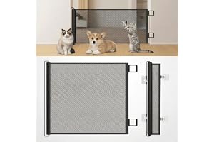 Grade para Cachorros Retrátil, Cercado para Cachorros em Tela de Proteção, Portão de Segurança para Bebês e Pets, Fácil Instalação para Portas, Corredores, Escadas e Varandas(Preto-70 * 110)