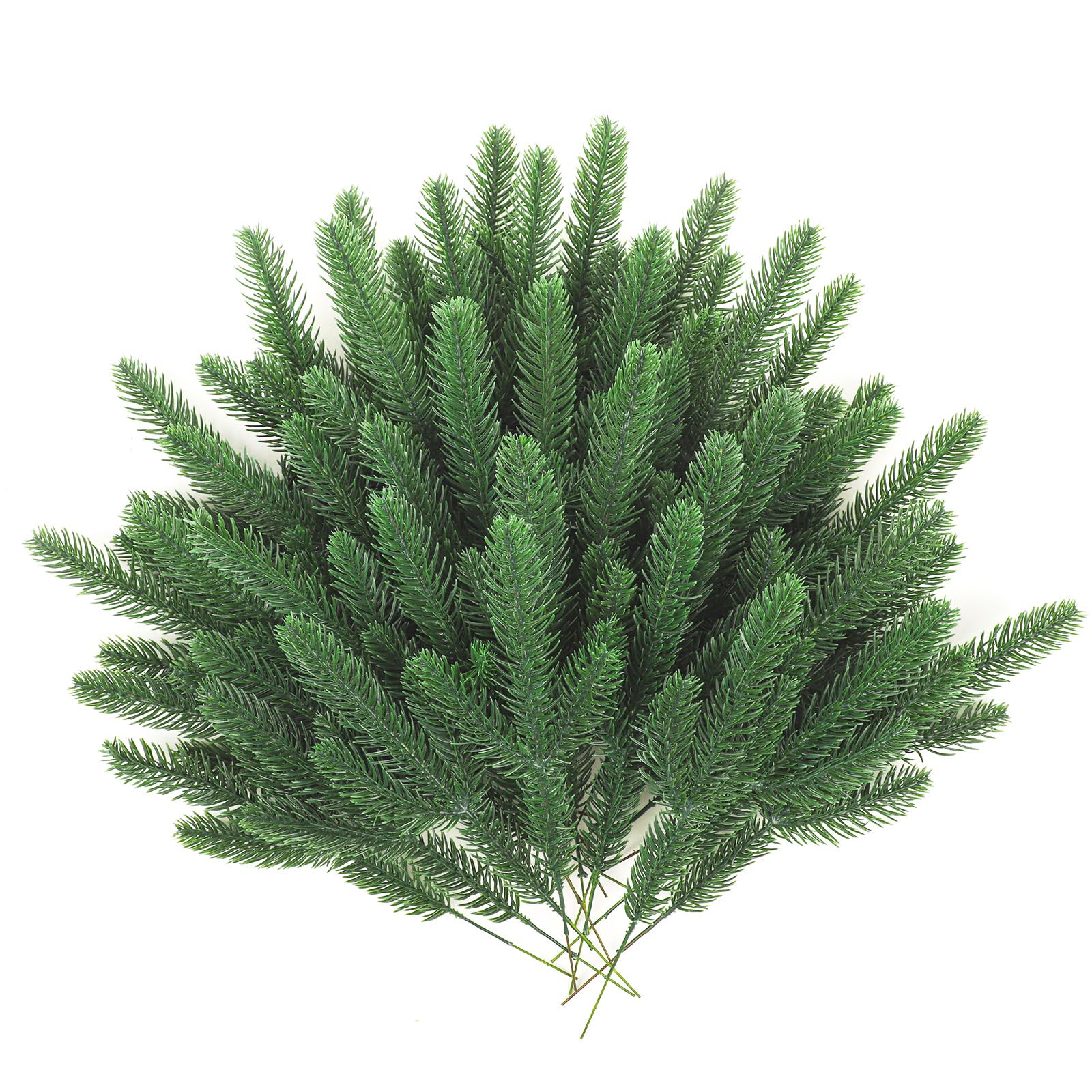 50pcs Christmas Artificial Pine Branches, 10.2 Inch Artificial Pine Leaves Faux Pine Tree Branches Christmas Artificial Plants Faux Pine Sprigs for DIY Wreath Crafts Making Home Decorations