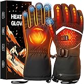 Heated Gloves, Rechargeable Heated Gloves for Men Women, Waterproof Electric Heating Ski Gloves with Touchscreen for Cold Weather Motorcycle Skiing Snowboarding Hiking Hunting Gifts