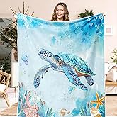 JAWO Sea Turtle Blanket Coastal Throw Cozy Beach and Nautical Sea Turtles Blanket Sea Animal Starfish Turtle Blankets Throws Gifts for Kids and Adults 50" x 60", Teal