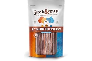 JACK & PUP Jack&Pup 6 Inch Skinny Bully Sticks for Small Dogs | Thin Odor Free Bully Sticks Sheaths | All Natural, 100% Beef Pizzle Sticks for Seniors and Puppies (Skinny, 50 Pack)