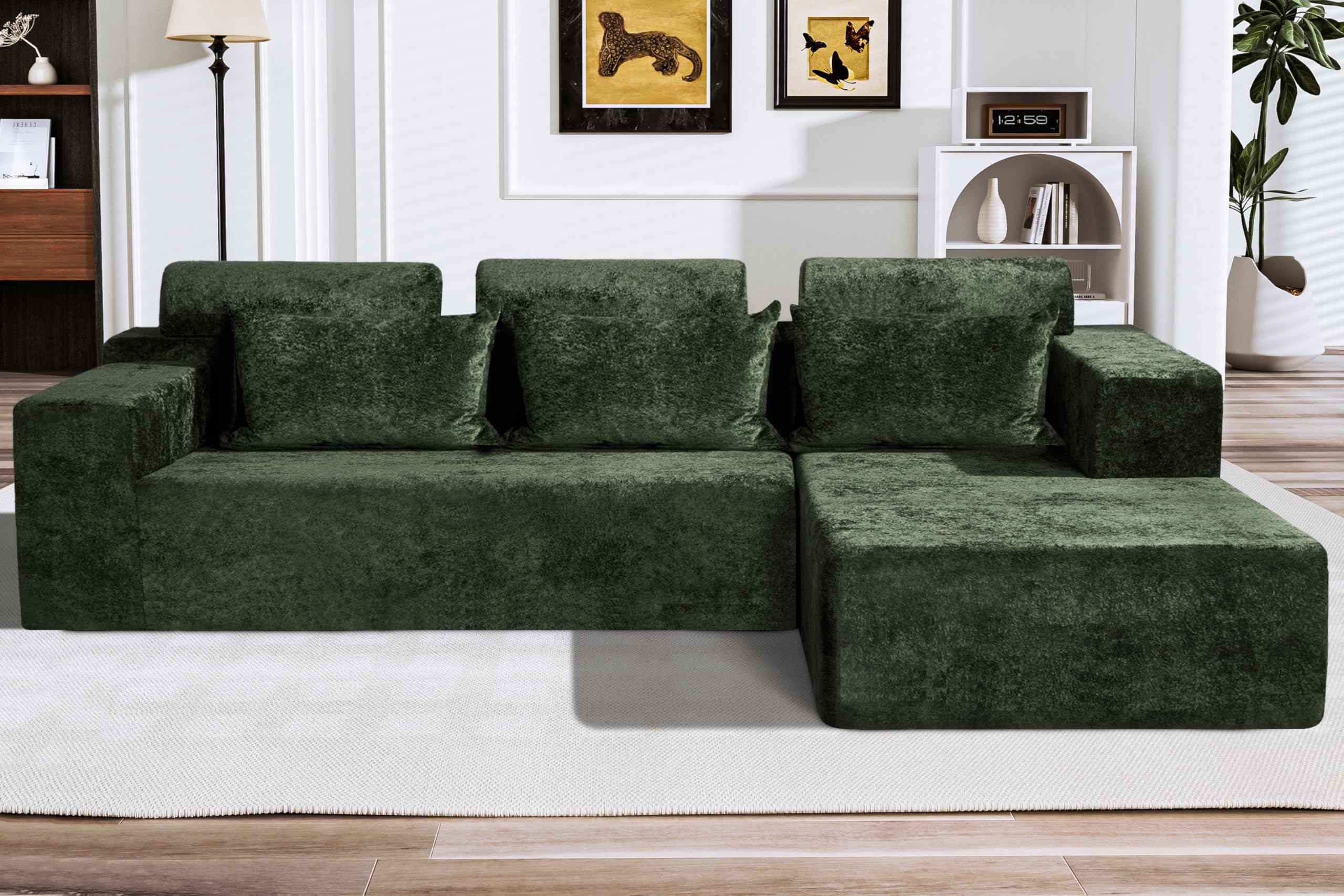 Photo 1 of ***INCOIMPLETE, ONLY ONE BOX***HABUTWAY 105" L-Shape Modular Sectional Sofa Couch for Living Room,No Assembly Required,Modular Comfy Sofa with Deep Seat for Living Room Bedroom,Luxury Distressed Velvet(Right,Green)