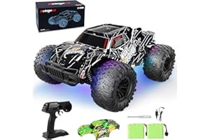 kolegend RC Cars 13 Inch Colorful Bodylight Remote Control Car for Boys 50+min Play with 2 Rechargeable Batteries, 20 km/h All Terrains Off Road RC Trucks Birthday Gift (Black-Green)