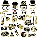 New Year's Photo Booth Props 2026 Pack of 35, Selfie Photobooth Props for Photoshoot New Years Eve Party Supplies 2026 for Happy New Year Family Masquerade Decorations