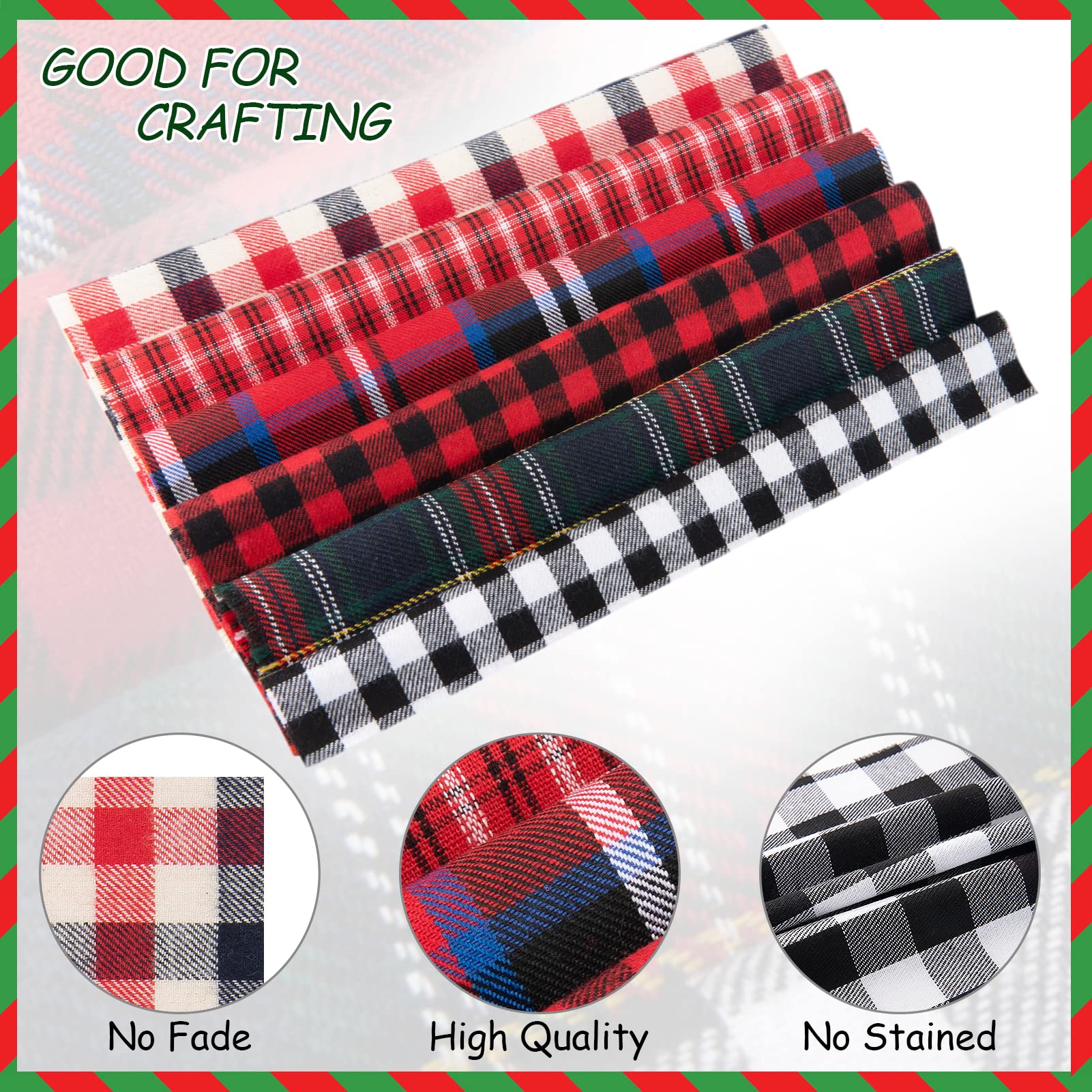 30pcs Christmas Plaid Cotton Fabric- 10 x 10inch Xmas Quilting Fabric Squares in 10 Styles Christmas Fat Quarters Fabric DIY Fabric Supplies for DIY Sewing Quilting Patchwork Homemade Crafts Presents