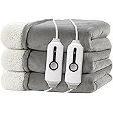 RALYSUN Electric Heated Blanket Queen Size 84"x90" - Dual-Sided with Microplush & Sherpa Fabric, 4 Heat Settings & 10 Hours Auto Off, Machine Washable - Light Gray