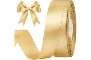 CLUEWR 1 Inch 50 Yards Champaign Gold Satin Ribbon, Solid Fabric Ribbon Roll for Flower Bouquets, Gift Wrapping, Wedding, Handmade Crafts