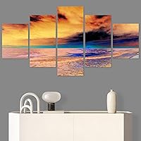 SIGNWIN 5 Panel Canvas Wall Art Modern Art Coastal Colorful Multicolor Photography Romantics Sunset for Home Decorations Ready to Hang - 60