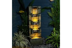 Sunlinua 41.1" Garden Water Fountain Outdoor – 5-Tier Modern Cascading Resin Waterfall Fountain with LED Light, Mossy Stone Look, Floor-Standing Outdoor Water Feature for Patio, Yard, Deck, Home Décor