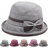 Initlove Womens Cloche Hat Vintage Fedora Bucket Bowler Hats Rolled Brim with Bowknot
