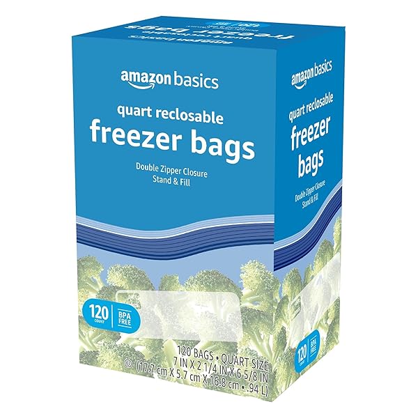 AMAZON BASICS FREEZER QUART BAGS, 120 COUNT (PREVIOUSLY SOLIMO)