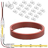 PAUTIX COB LED Connectors for 8mm 2-Pin COB LED Strip Lights,20pcs Strip to Wire Connectors,10ft(305cm) Long 22AWG Extension Wires for Non-Wired Gapless Solderless,5V 12V 24V 2835 LED Strip Lights