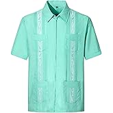 EUMAYA Mens Casual Shirts Guayabera Short Sleeve Zipper Cuban Shirts Mexico Style