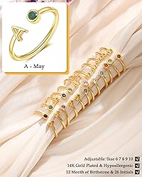 FUNEIA Initial Birthstone Rings for Women Non