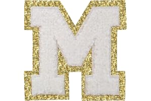 LYVUR Letter Patches Iron on 3Pcs Chenille Letters for Jackets Varsity Letters Patches Letterman Glitter Patches Iron on Letter White M