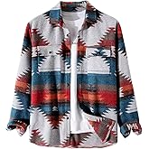 Nexstone Men's Aztec Print Shacket Long Sleeve Button Up Woolen Shirt Jacket
